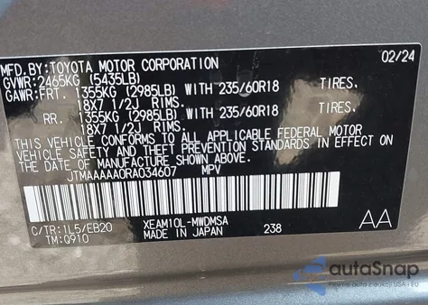 2024 Toyota Bz4X Xle from USA, damaged, VIN JTMAAAAA0RA034607